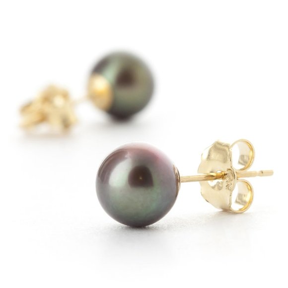 Galaxy Gold Products Jewelry - 14K. SOLID GOLD STUD EARRINGS WITH BLACK PEARLS